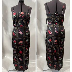 Taylor Black Floral Midi Dress floral silky New 4